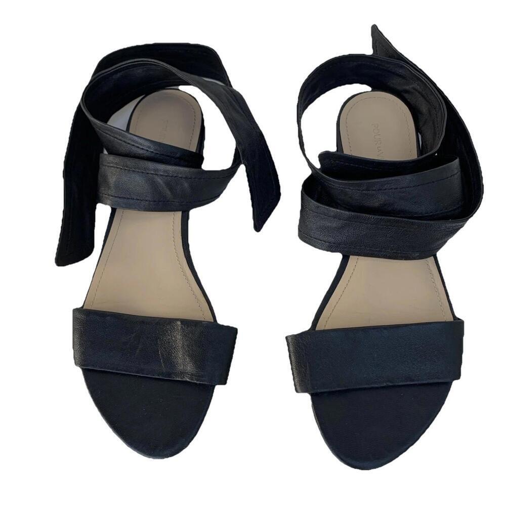 Pour La Victoire Women's Black Genuine Leather Lace Up Sandals Flats Sz 6